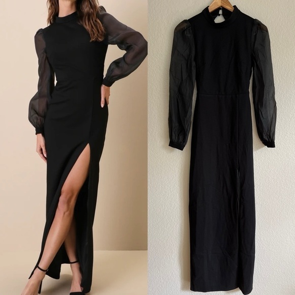 NWOT Seeking Sophistication Black Backless Balloon Sleeve Maxi Dress - Picture 1 of 8